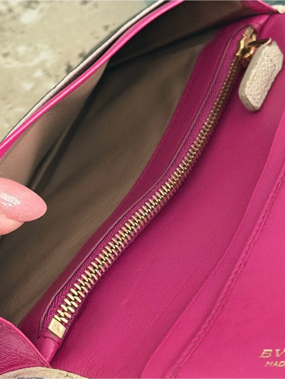 Authentic Bulgari Black Leather Wallet with Gold Clasp and Hot Pink Interior